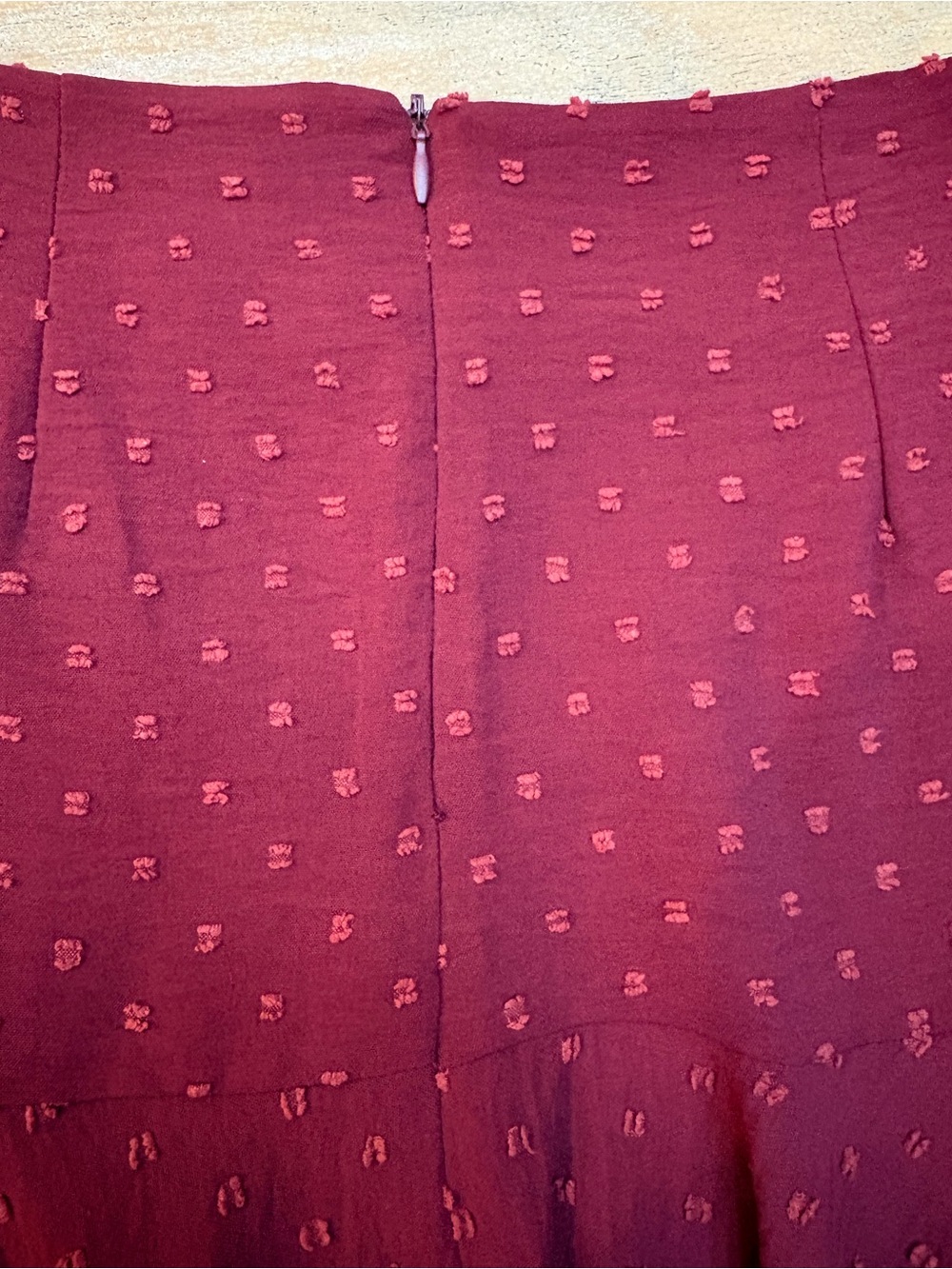 Altar’d State Burgundy Textured Dot Flounce Mini Skirt Size M - Picture 5 of 7